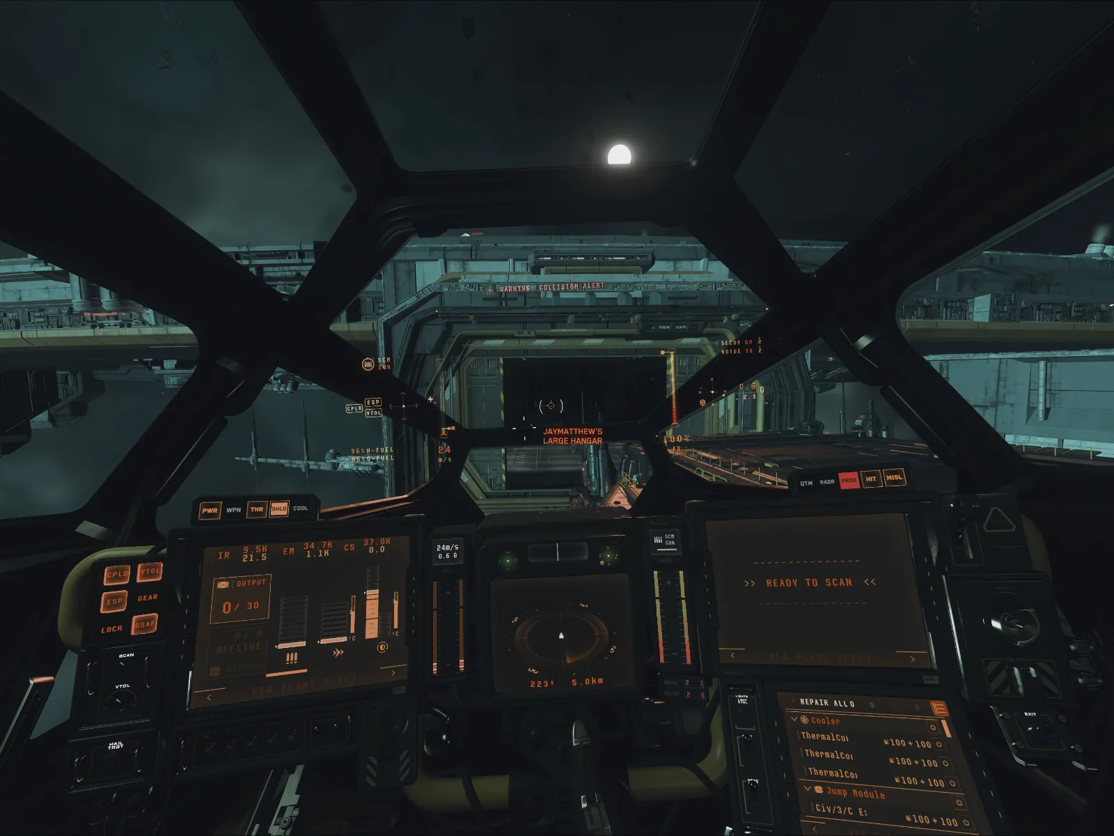 View from a cockpit towards a space station